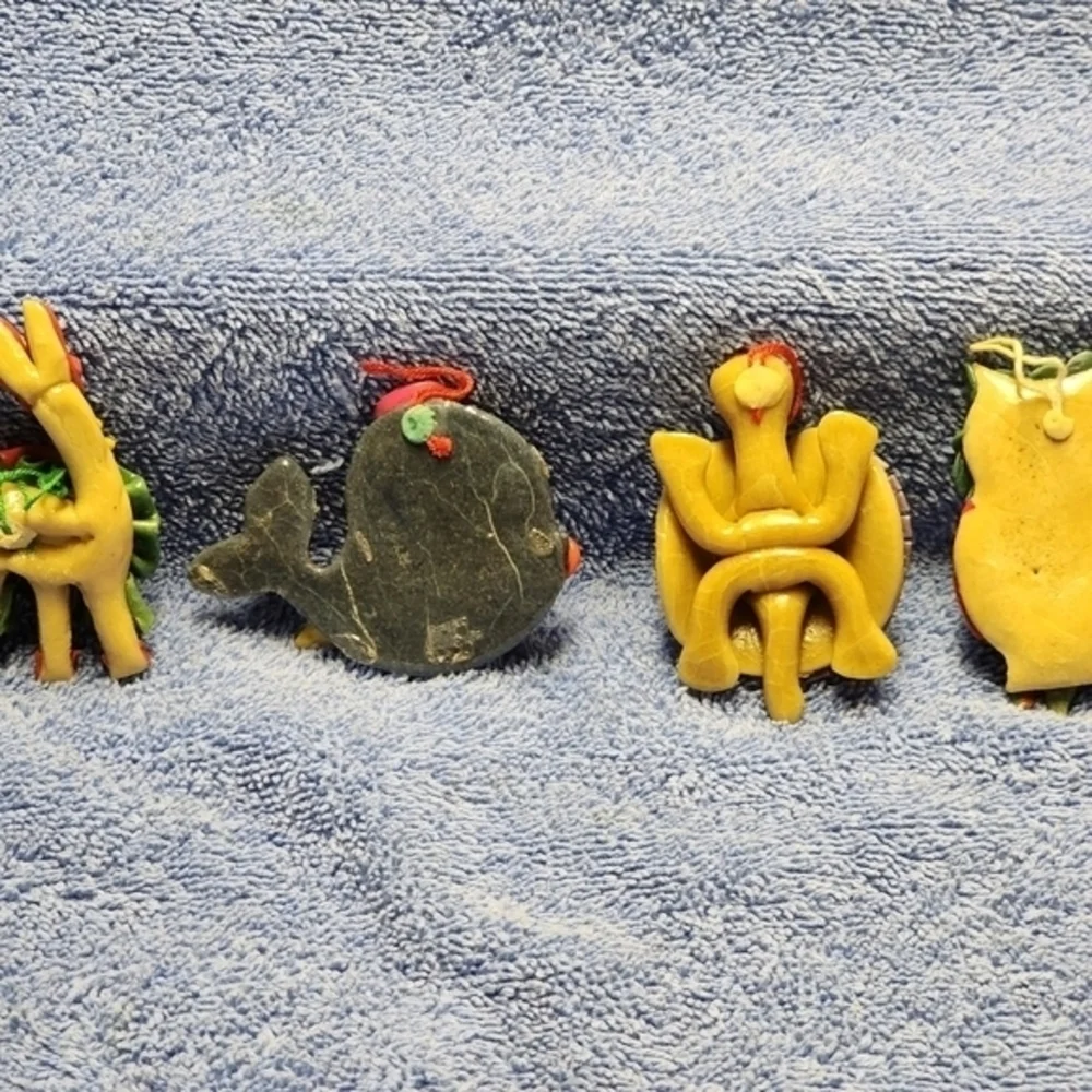 Vintage Ecuador Dough Ornaments Llama‎ Whale Turtle Owl Lot of 4